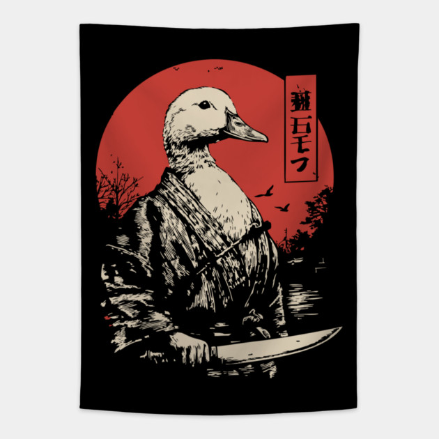 Menacing Duck with Knife Meme Japanese Ukiyo-e Tapestry by TuncGK