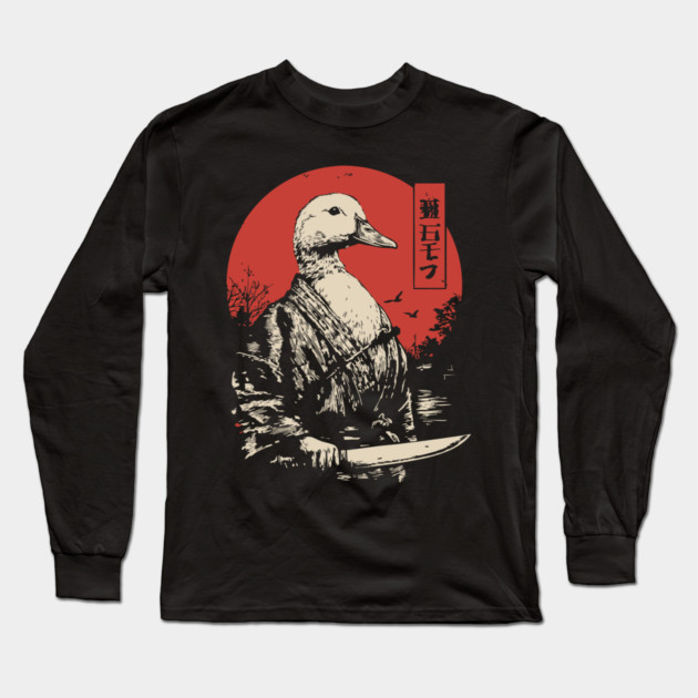 Menacing Duck with Knife Meme Japanese Ukiyo-e Long Sleeve T-Shirt by TuncGK