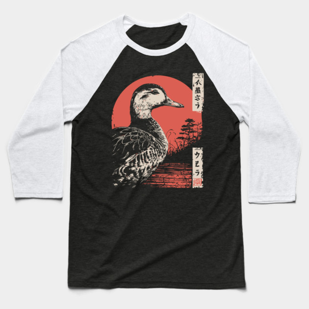 Serene Duck by the Water Vintage Japanese Art Baseball T-Shirt by TuncGK