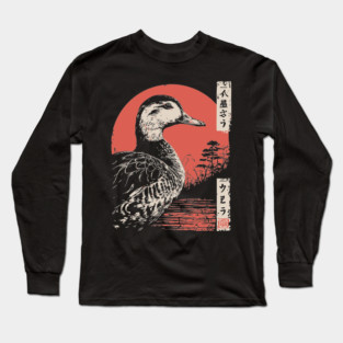 Serene Duck by the Water Vintage Japanese Art Long Sleeve T-Shirt