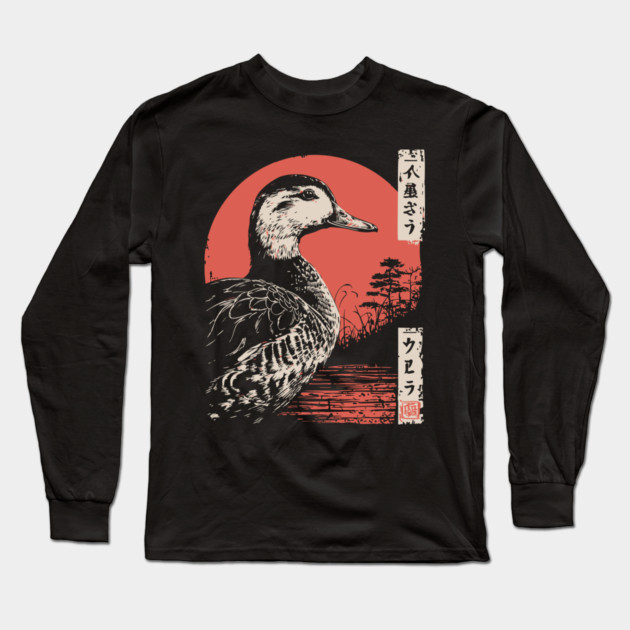 Serene Duck by the Water Vintage Japanese Art Long Sleeve T-Shirt by TuncGK