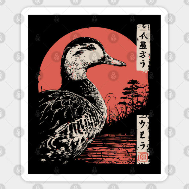 Serene Duck by the Water Vintage Japanese Art Sticker by TuncGK