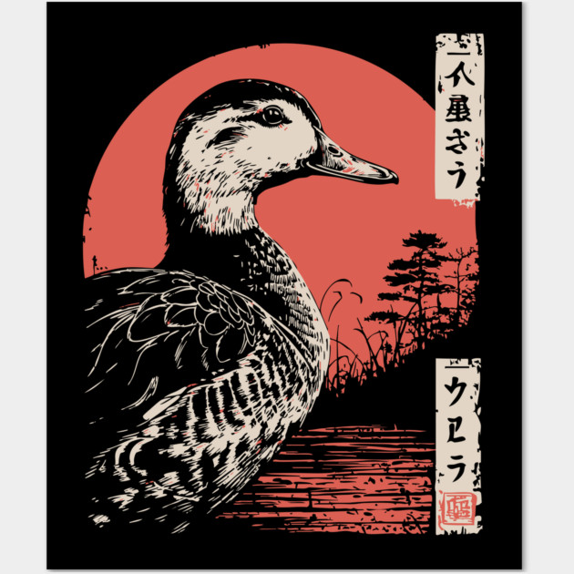 Serene Duck by the Water Vintage Japanese Art Wall Art by TuncGK