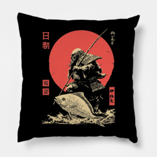 Ebisu Japanese God of Luck and Fishermen Vintage Pillow