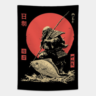 Ebisu Japanese God of Luck and Fishermen Vintage Tapestry