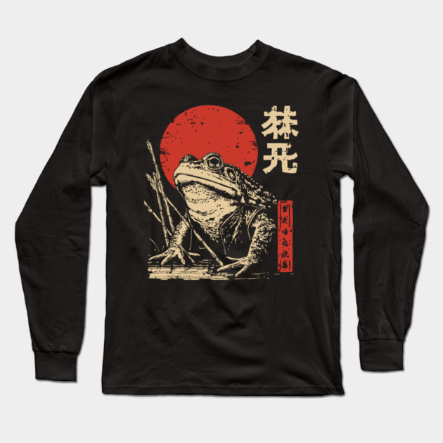 Epic Zen Frog in a Swamp Japanese Ukiyo-e Art Long Sleeve T-Shirt by TuncGK
