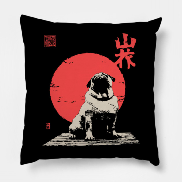 The Majestic Fat Pug Vintage Japanese Style Art Pillow by TuncGK