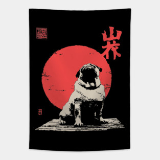 The Majestic Fat Pug Vintage Japanese Style Art Tapestry