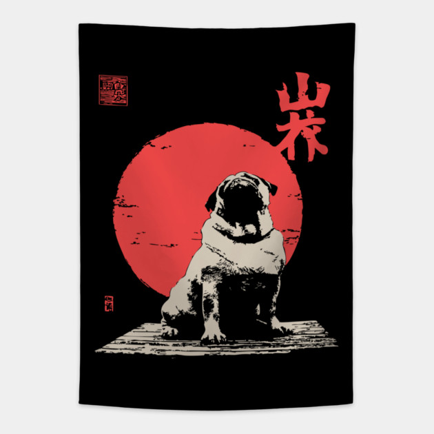 The Majestic Fat Pug Vintage Japanese Style Art Tapestry by TuncGK