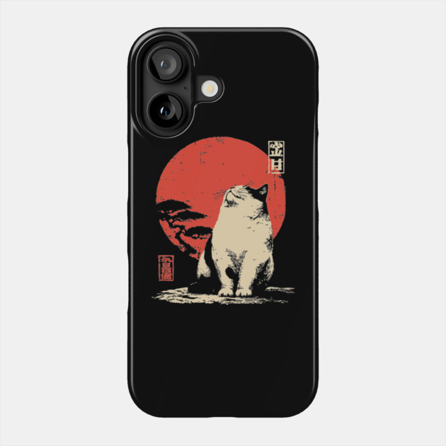 Contemplative Fat Cat Vintage Japanese Ukiyo-e Art Phone Case by TuncGK