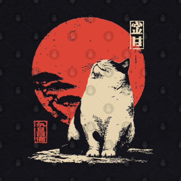 Contemplative Fat Cat Vintage Japanese Ukiyo-e Art by TuncGK