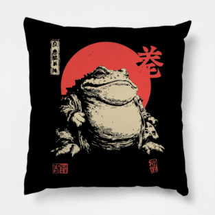 The Frog King Majestic Toad Japanese Scroll Art Pillow