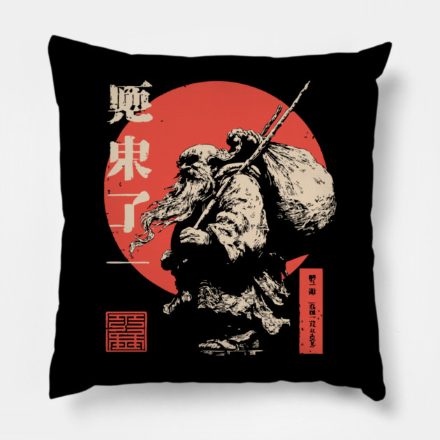 Fujin Japanese God of the Wind Ukiyo-e Art Pillow by TuncGK