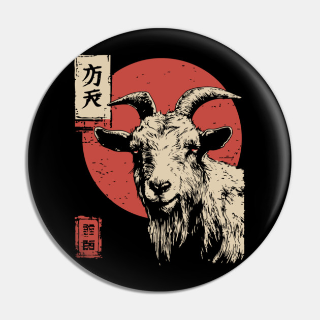 The Unflinching Goat Vintage Ukiyo-e Farm Portrait Pin by TuncGK