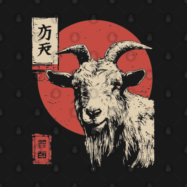 The Unflinching Goat Vintage Ukiyo-e Farm Portrait by TuncGK