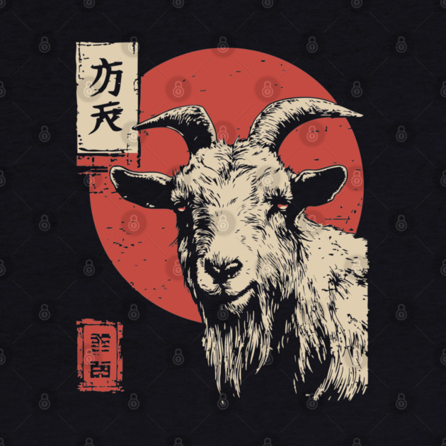 The Unflinching Goat Vintage Ukiyo-e Farm Portrait by TuncGK