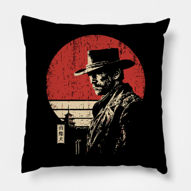 The Gunslinger Vintage Western Japanese Art Fusion Pillow by TuncGK