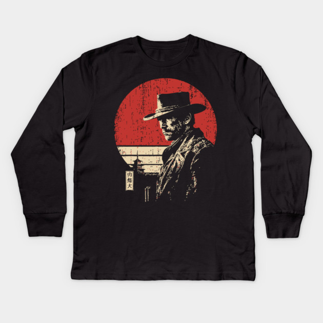 The Gunslinger Vintage Western Japanese Art Fusion Kids Long Sleeve T-Shirt by TuncGK