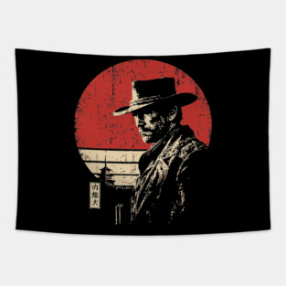 The Gunslinger Vintage Western Japanese Art Fusion Tapestry