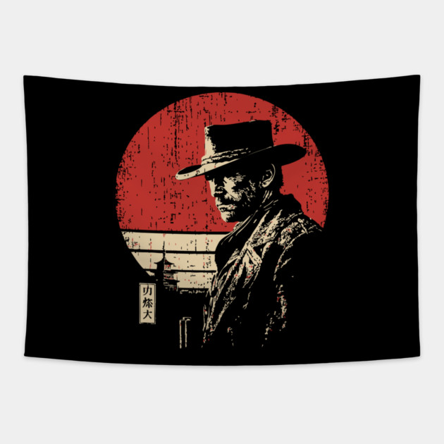 The Gunslinger Vintage Western Japanese Art Fusion Tapestry by TuncGK