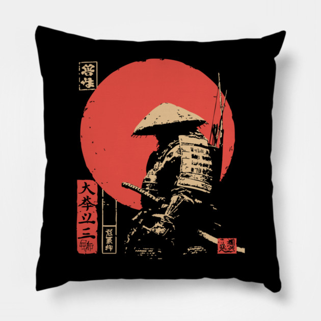 Hachiman The Samurai God of War Japanese Ukiyo-e Pillow by TuncGK