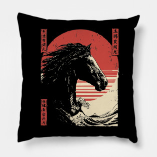 Mythical Horse God of the Sea Vintage Ukiyo-e Pillow