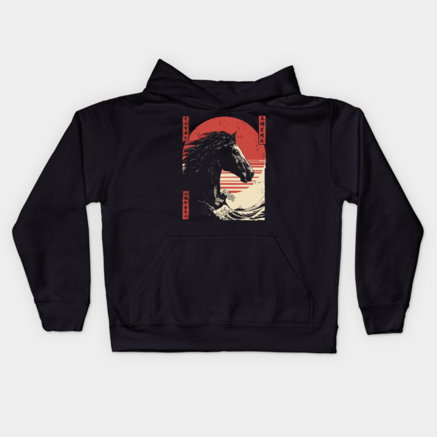 Mythical Horse God of the Sea Vintage Ukiyo-e Kids Hoodie by TuncGK