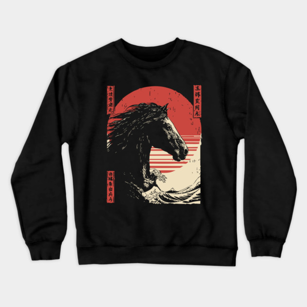 Mythical Horse God of the Sea Vintage Ukiyo-e Crewneck Sweatshirt by TuncGK