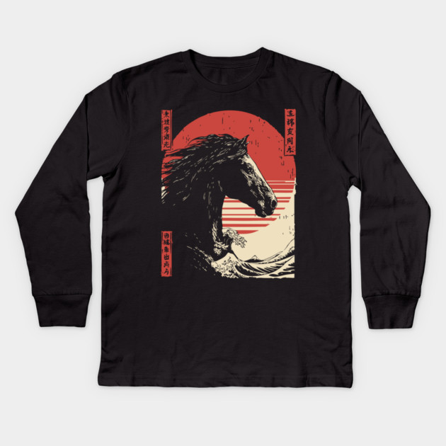 Mythical Horse God of the Sea Vintage Ukiyo-e Kids Long Sleeve T-Shirt by TuncGK