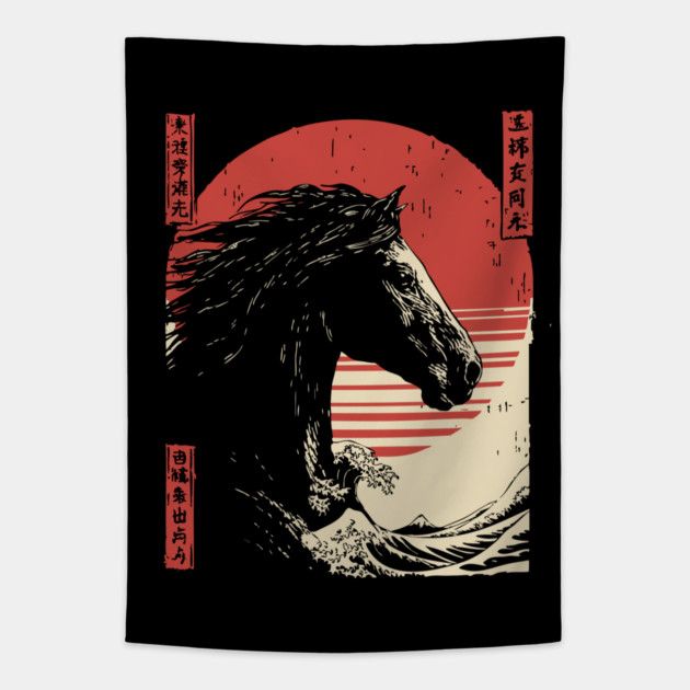 Mythical Horse God of the Sea Vintage Ukiyo-e Tapestry by TuncGK