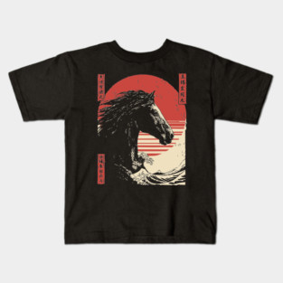 Mythical Horse God of the Sea Vintage Ukiyo-e Kids T-Shirt