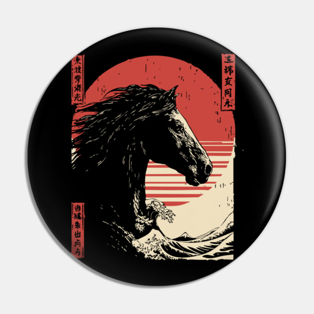 Mythical Horse God of the Sea Vintage Ukiyo-e Pin by TuncGK