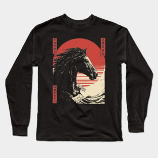 Mythical Horse God of the Sea Vintage Ukiyo-e Long Sleeve T-Shirt
