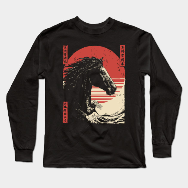 Mythical Horse God of the Sea Vintage Ukiyo-e Long Sleeve T-Shirt by TuncGK
