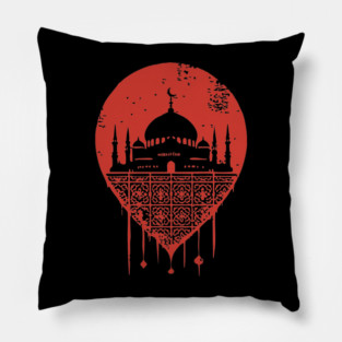 Serene Mosque Silhouette Vintage Islamic Art Style Pillow