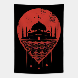 Serene Mosque Silhouette Vintage Islamic Art Style Tapestry
