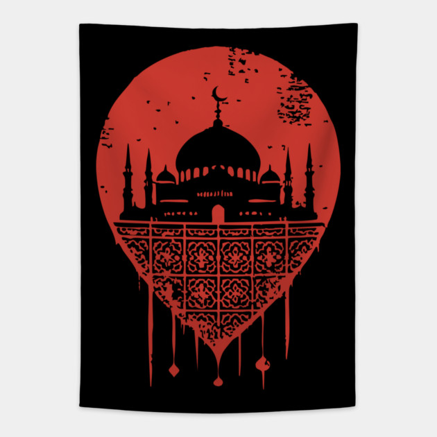 Serene Mosque Silhouette Vintage Islamic Art Style Tapestry by TuncGK