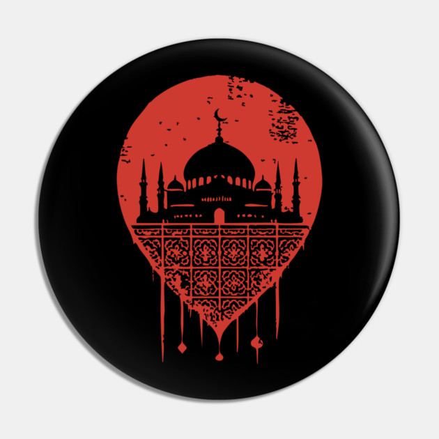 Serene Mosque Silhouette Vintage Islamic Art Style Pin by TuncGK