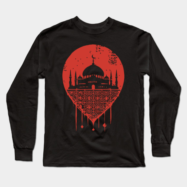 Serene Mosque Silhouette Vintage Islamic Art Style Long Sleeve T-Shirt by TuncGK