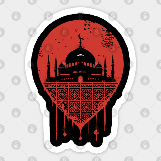 Serene Mosque Silhouette Vintage Islamic Art Style Sticker by TuncGK