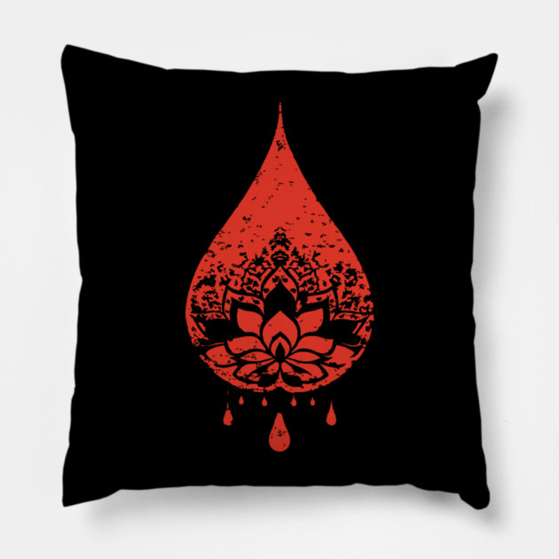 Spiritual Lotus Droplet Vintage Meditative Art Pillow by TuncGK
