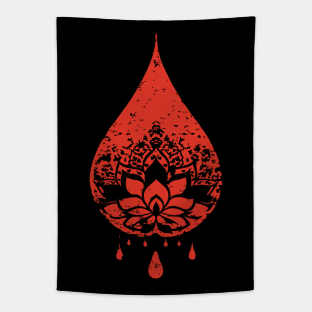 Spiritual Lotus Droplet Vintage Meditative Art Tapestry by TuncGK