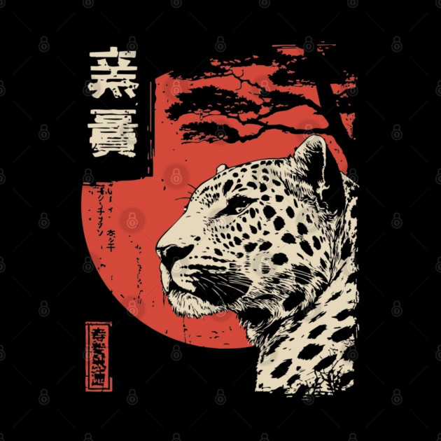 Intense Jaguar Portrait Vintage Japanese Art Style by TuncGK