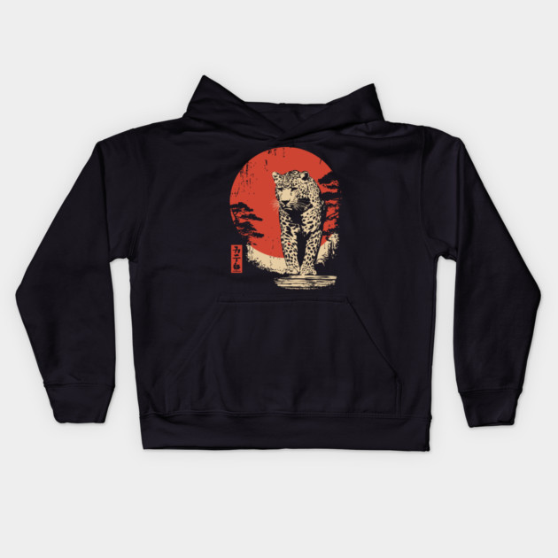 Stalking Jaguar Vintage Ukiyo-e Wildlife Art Kids Hoodie by TuncGK