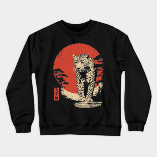 Stalking Jaguar Vintage Ukiyo-e Wildlife Art Crewneck Sweatshirt