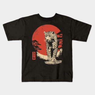 Stalking Jaguar Vintage Ukiyo-e Wildlife Art Kids T-Shirt