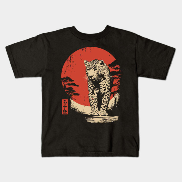 Stalking Jaguar Vintage Ukiyo-e Wildlife Art Kids T-Shirt by TuncGK