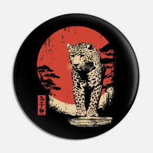 Stalking Jaguar Vintage Ukiyo-e Wildlife Art Pin