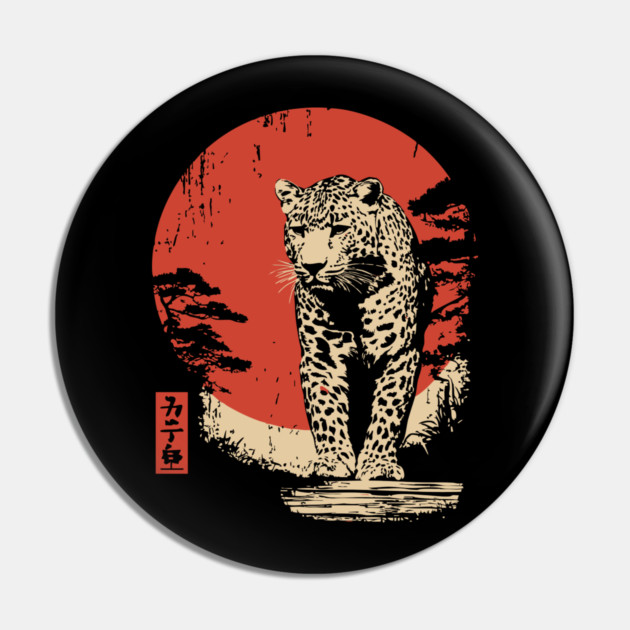 Stalking Jaguar Vintage Ukiyo-e Wildlife Art Pin by TuncGK