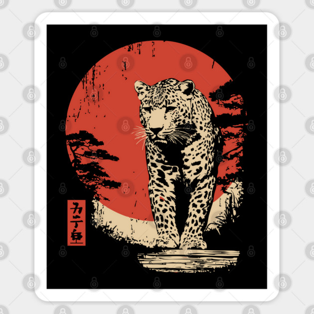 Stalking Jaguar Vintage Ukiyo-e Wildlife Art Sticker by TuncGK